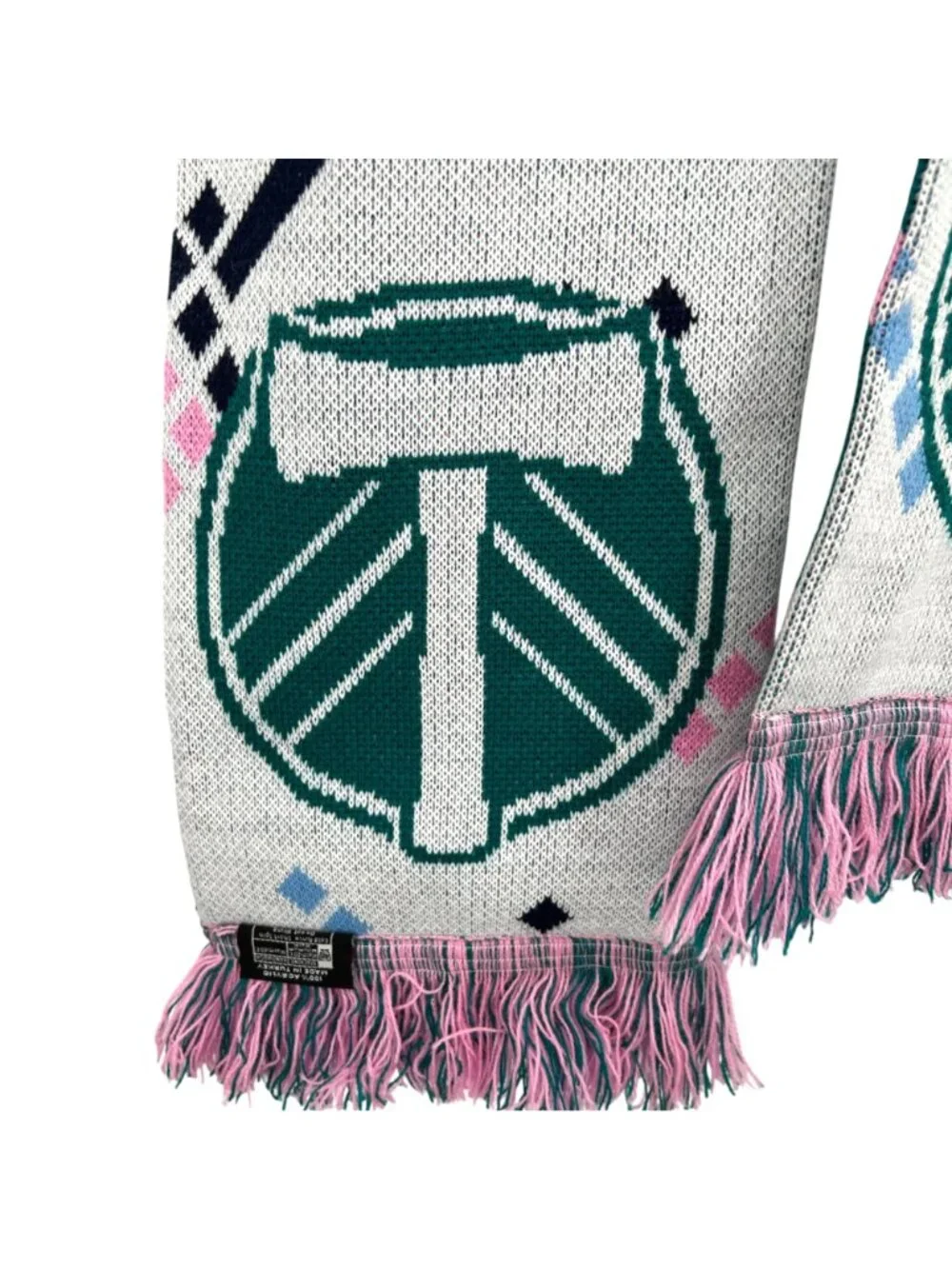 Portland Timbers PDX Airport Carpet Reversible Scarf Fringed Teal White NWT